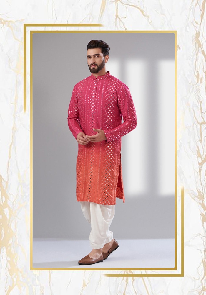 Mirror work ombre kurta for men | Aza Fashions