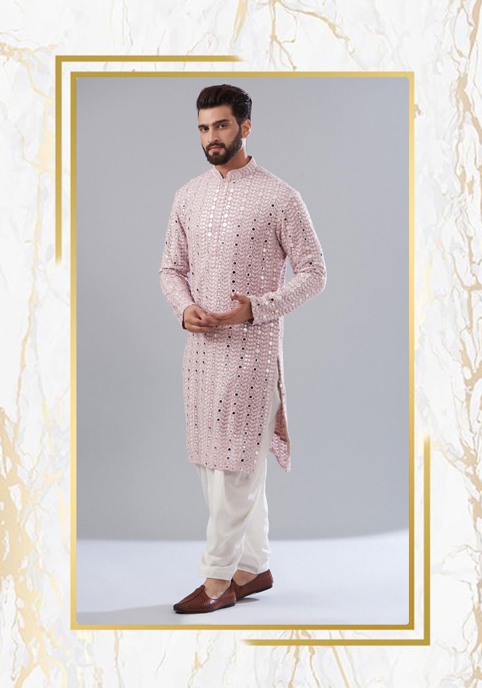 Purple georgette embroidered kurta for men | Aza Fashions