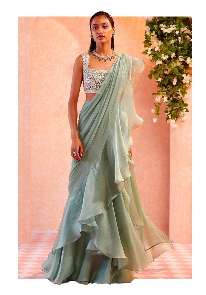 Ridhi Mehra Ruffle Sarees for women cottagecore 
