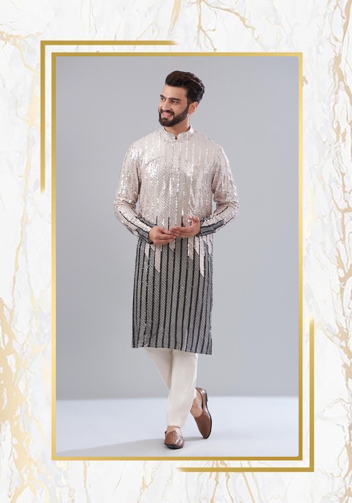 Kasbah Silver sequin work kurta | Aza Fashions