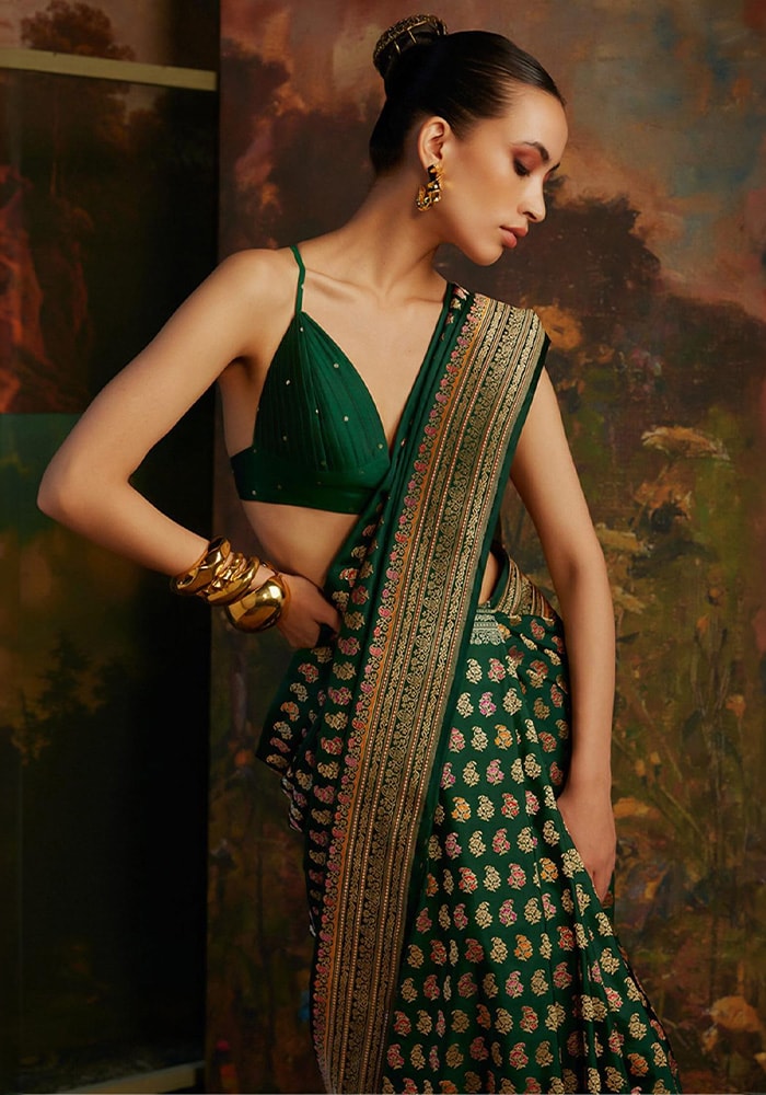 Green Silk Handwoven Saree Ekaya for Brides