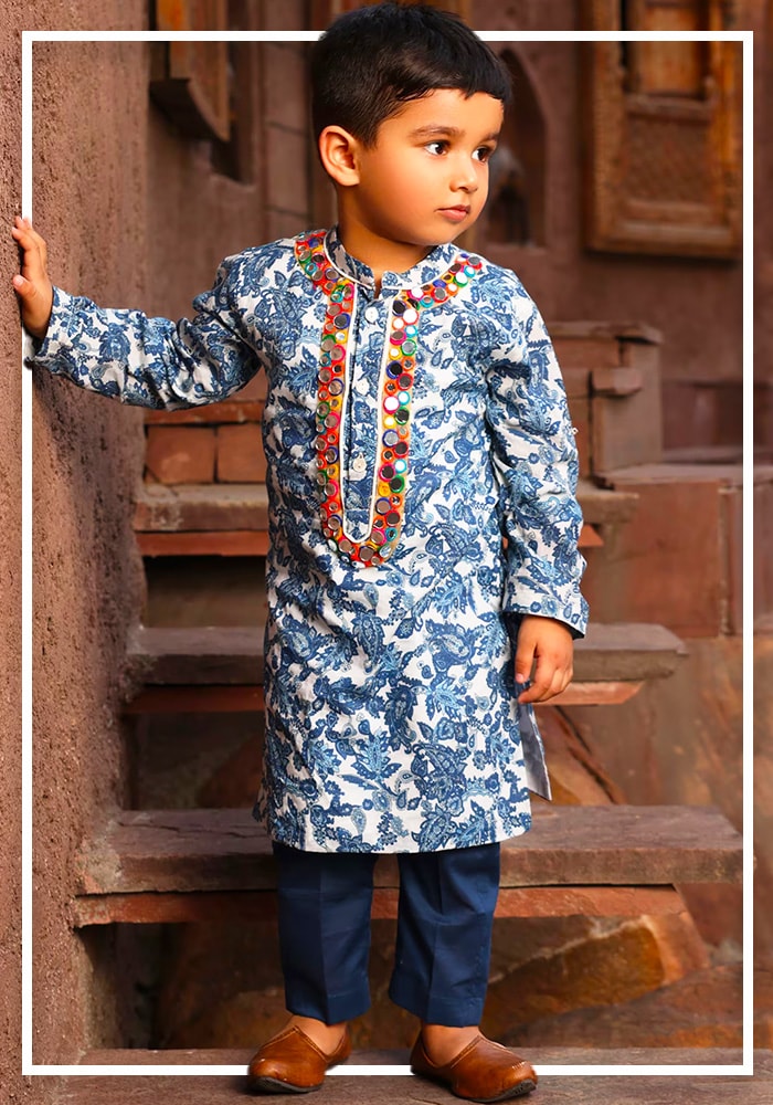 Blue Kurta Set For Boys From Fayon Kids