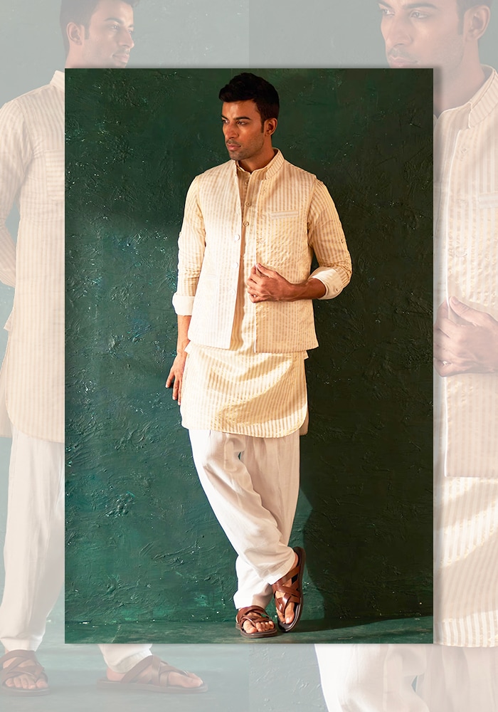 White Bundi Kurta Set for Men | Aza Fashions