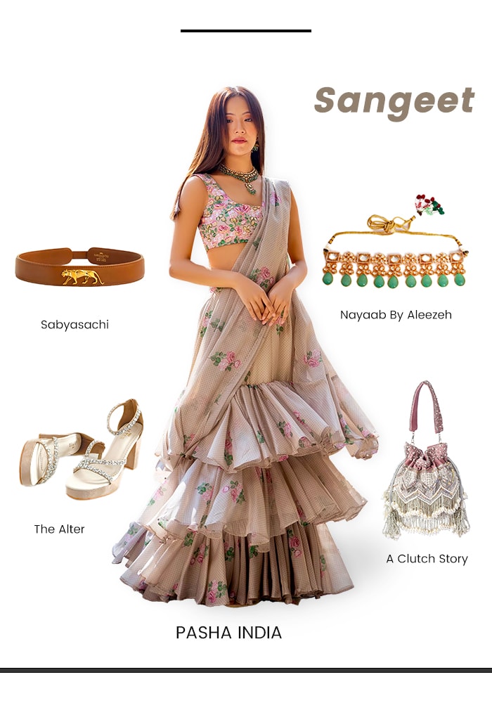 Sangeet Wedding Guest Outfits for Womens Ruffle Sarees