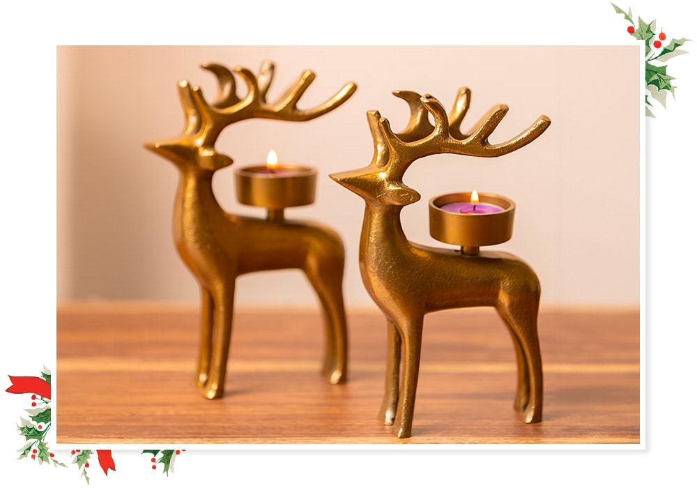 Shop Gold Metal Stag Tea Light Holder | Aza Fashions