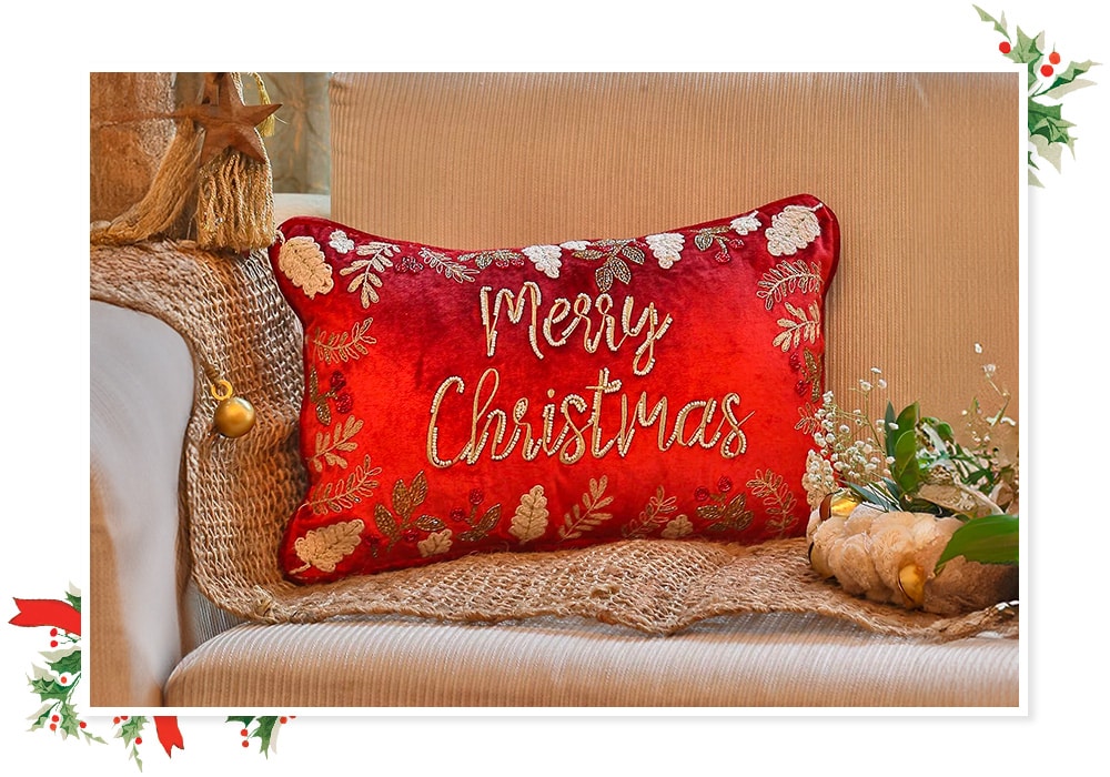 Shop Velvet Embellished Merry Christmas Cushion Cover | Aza Fashions