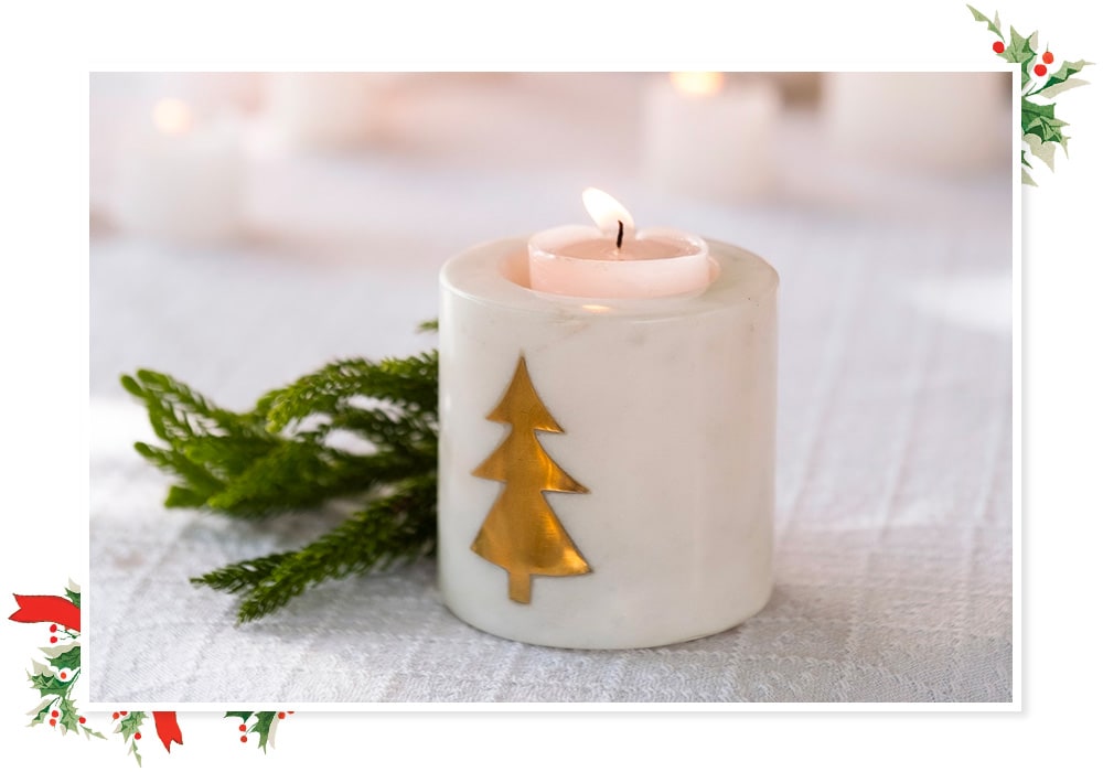 White Marble Christmas Tree Table Top Candle Holder | Shop Aza Fashions