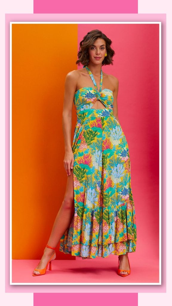 Dopamine Printed Maxi Dress for Women with Halter Neck 