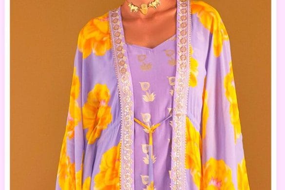 Purple Kaftan- Georgette Sunshine Mimosa Print Cover-up Kaftan Set