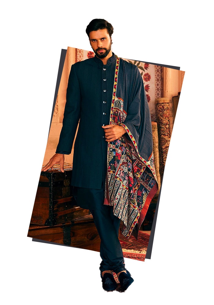 Sandesha Navy Sherwani For Men