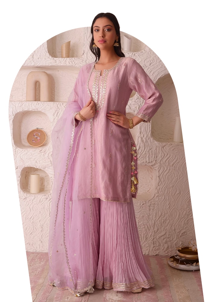 Purple Georgette Hand Embroidered Kurta Set For Women
