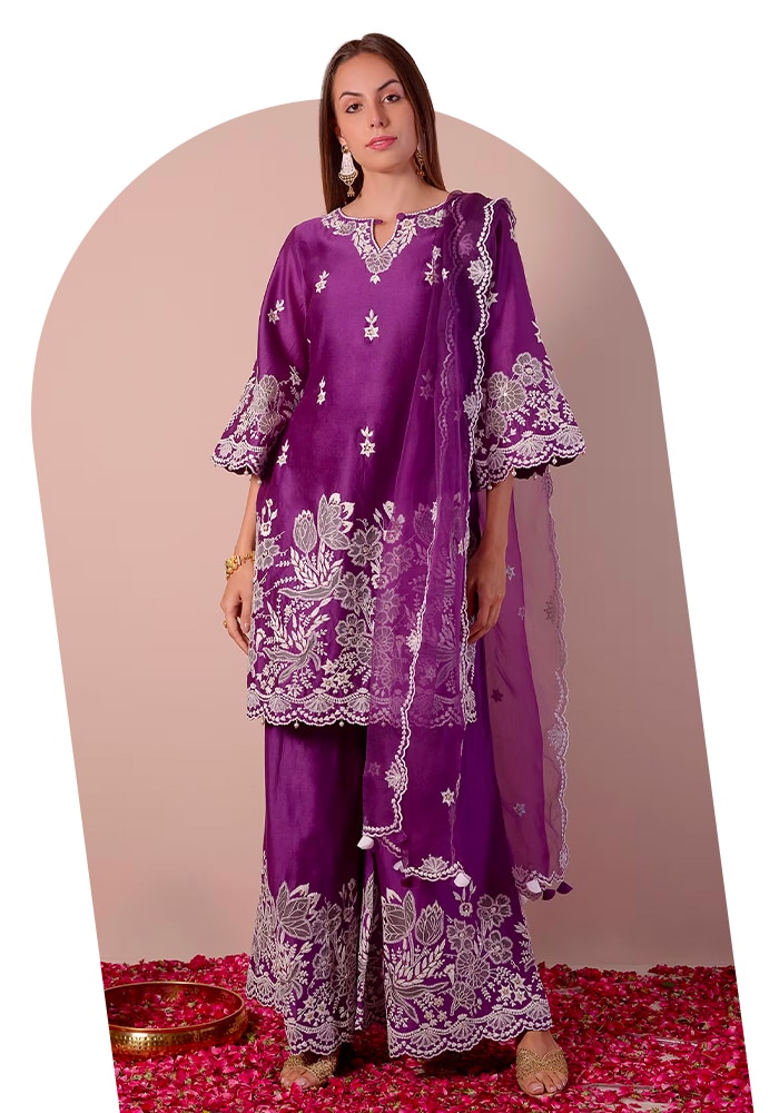 Chanderi SIlk Purple Kurta And Sharara Set for Women