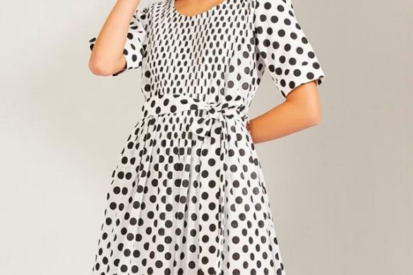 Black Georgette Printed Polka Dots Halter Neck Dress for Women