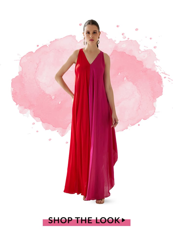 Red & Pink Colorblock Dress For Women