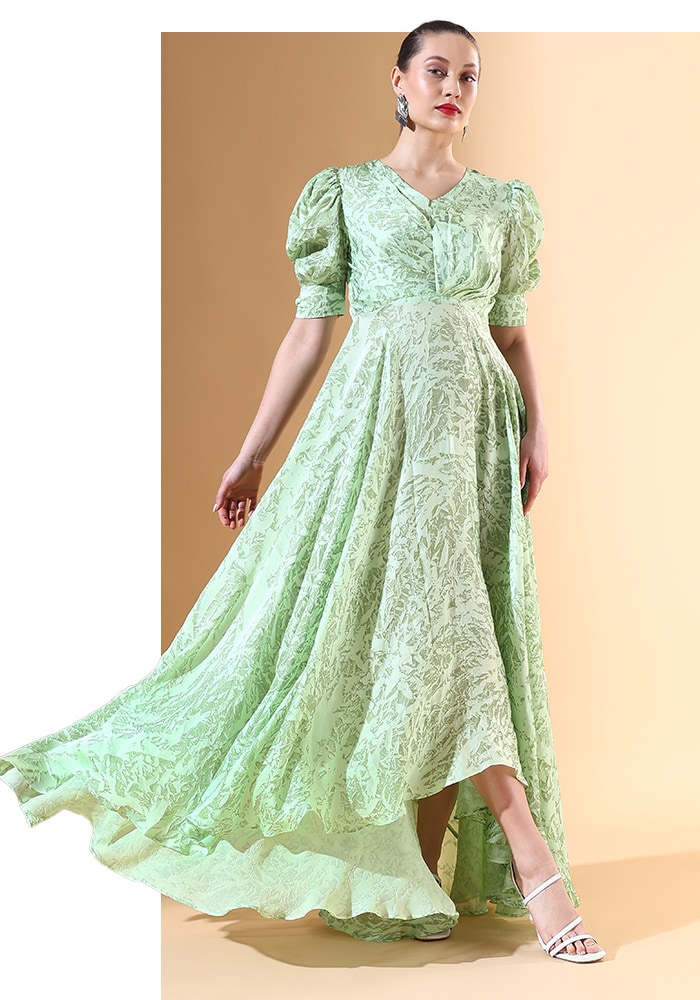 Green Gown For Women From Aakaar X Aza - Celestial Bloom
