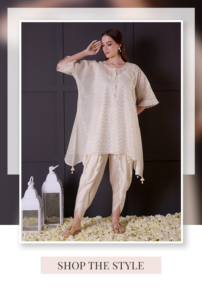 Zoya Collection | White Embroidered Kimono Kurta and Dhoti Pant Set 