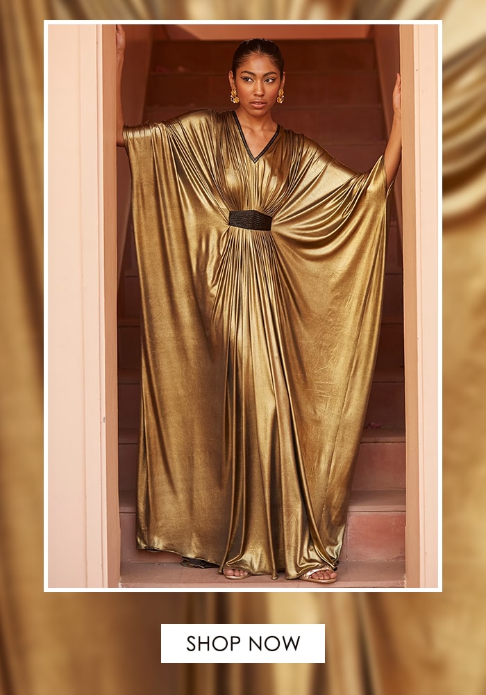 Gold Draped Kaftan For Women