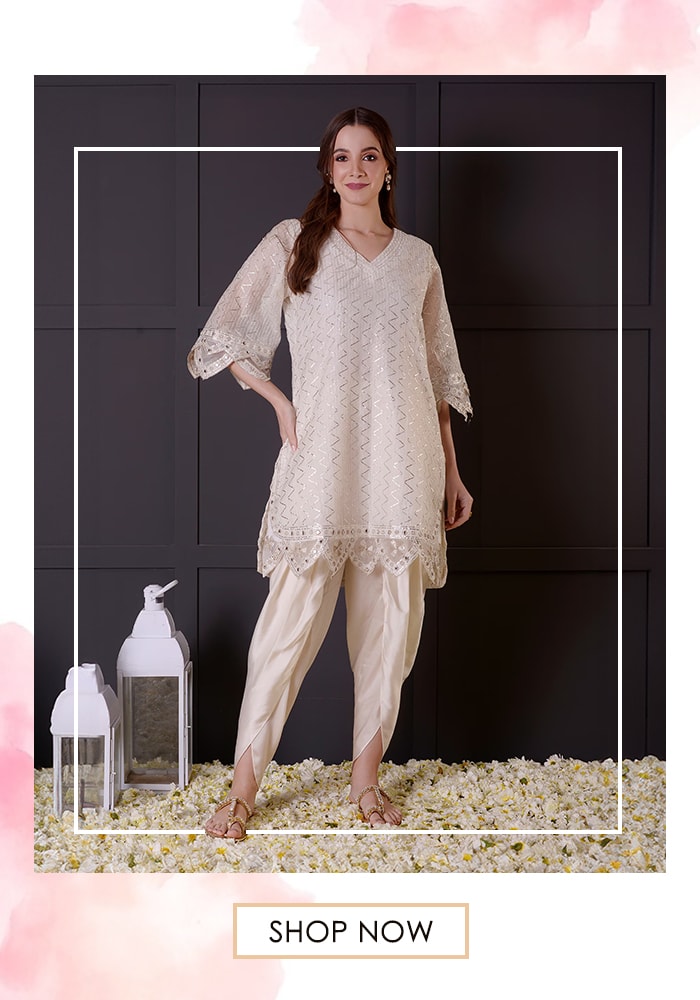 White Kurta and Dhoti Pant Set for Women | Surabhi Arya