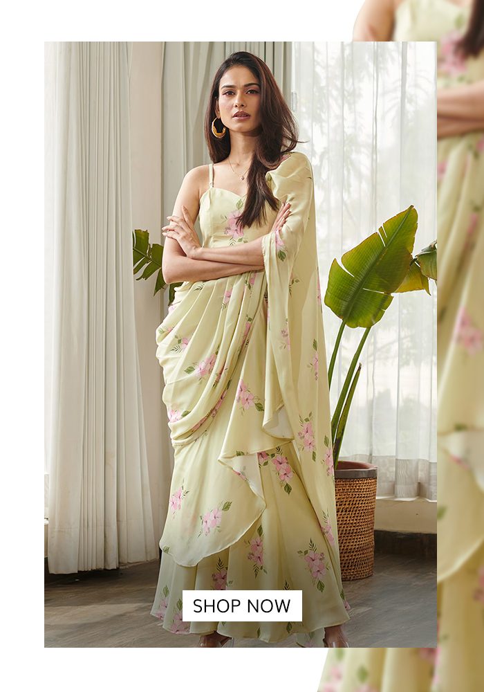 Floral printed Saree Gown| Aza Fashions