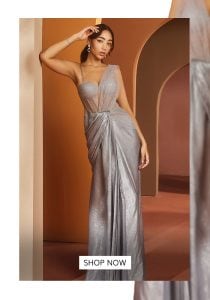 Grey corset saree gown| Aza Fashions