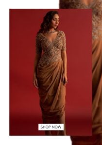 Zardozi Gold saree gown| Aza Fashions