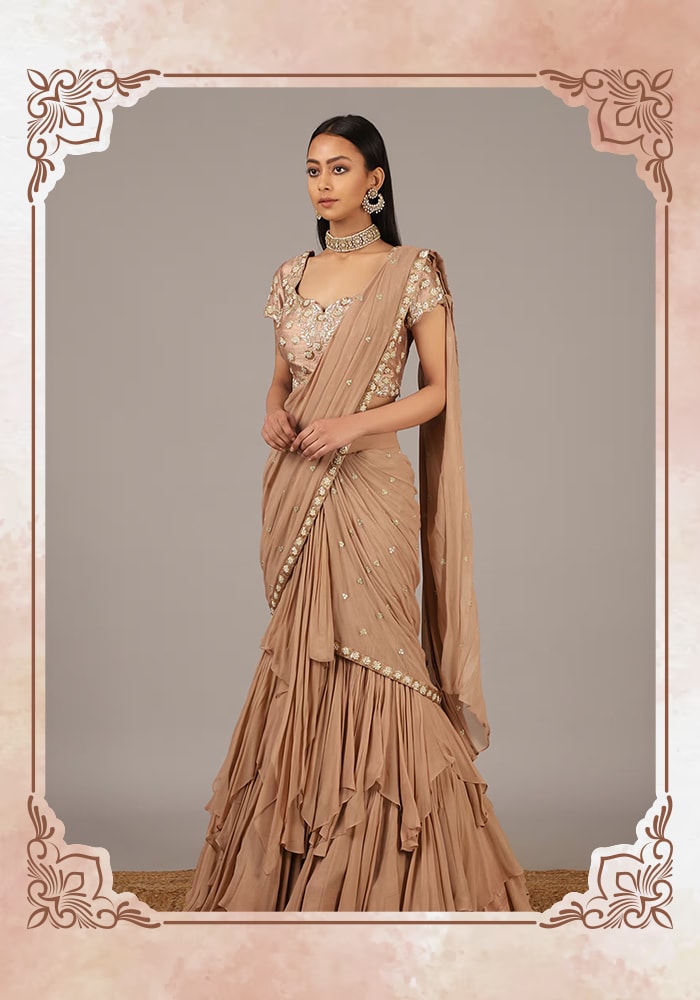 Beige Lehenga Saree