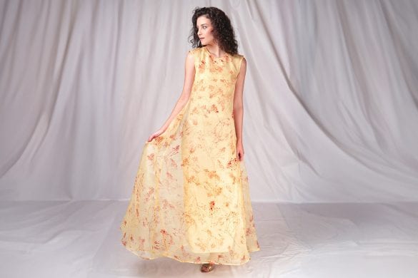 Cream Organza Silk Floral Maxi Dress by Seesa