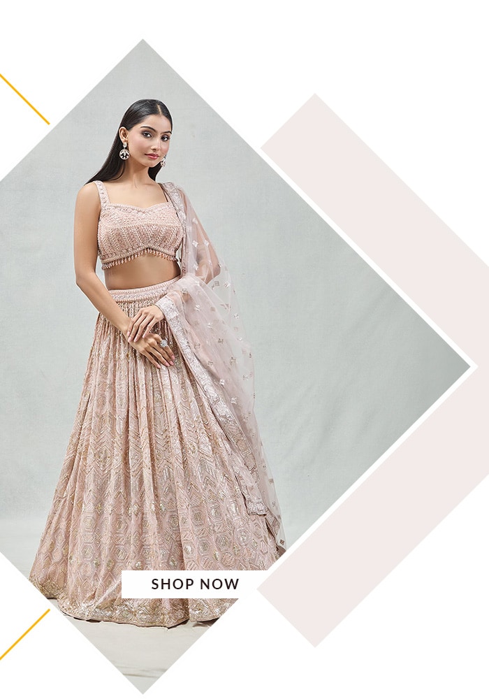 Meenagurnam rose gold lehenga