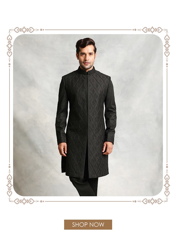 black sherwani vs nehru jacket Aza Fashions