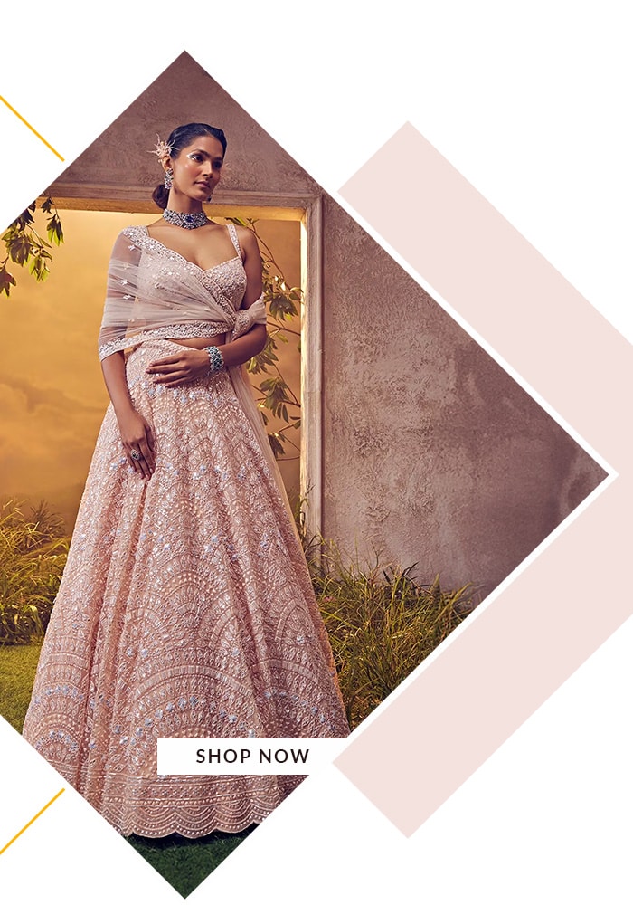 Pink net bridal lehenga