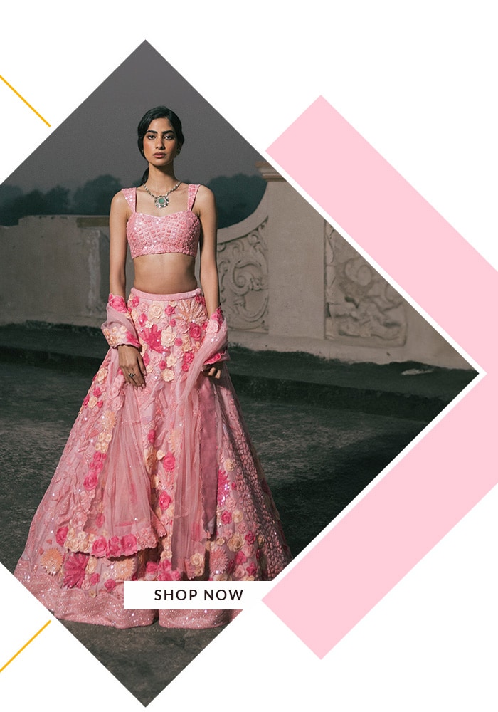 Pink tulle bridal lehenga