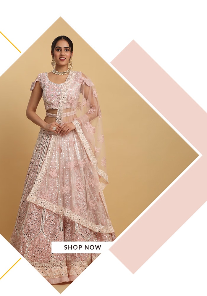 Aham Vayam pink net embroidered lehenga