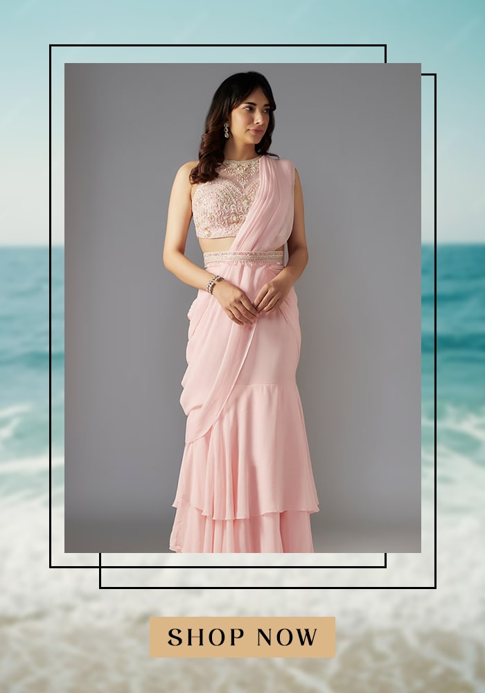 Pink tiered saree