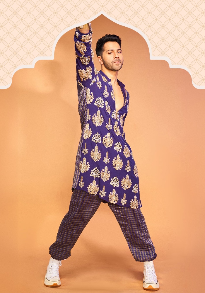 PS Men by Payal Singhal Blue Embroidered kurta joggers set