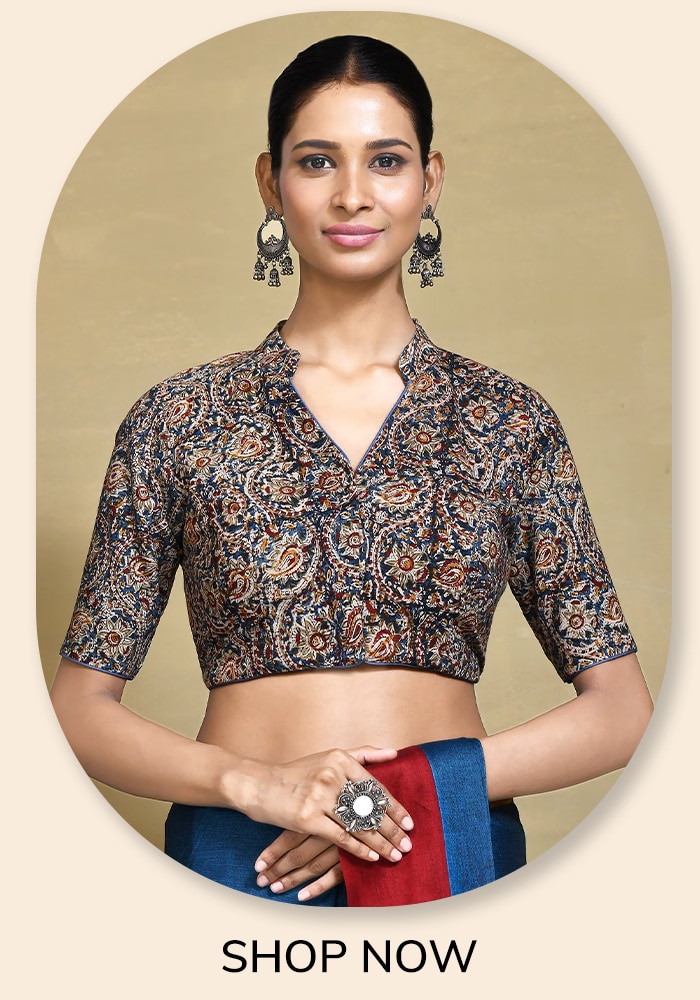 Beige Kalamkari Saree Blouse