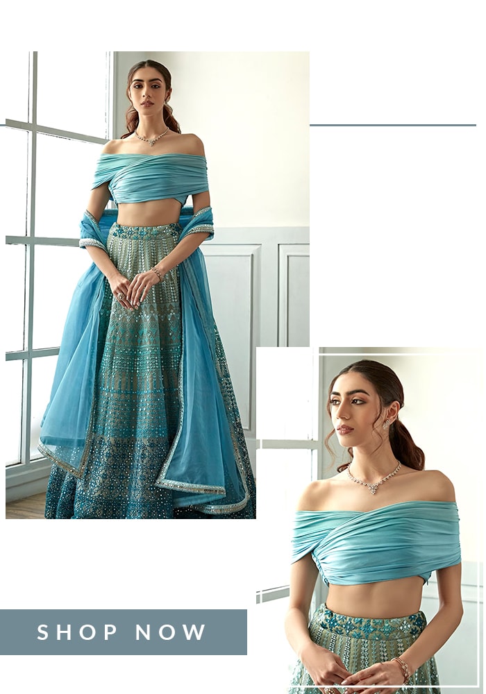 Blue Organza Lehenga 