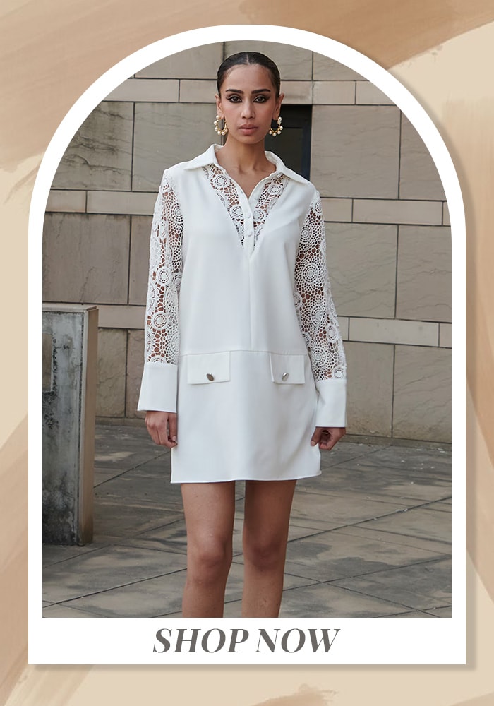 White Lace Shirt Dress 