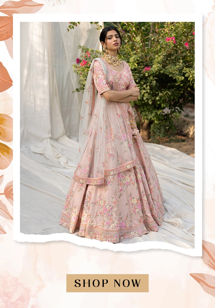 Pink silk bridal lehenga