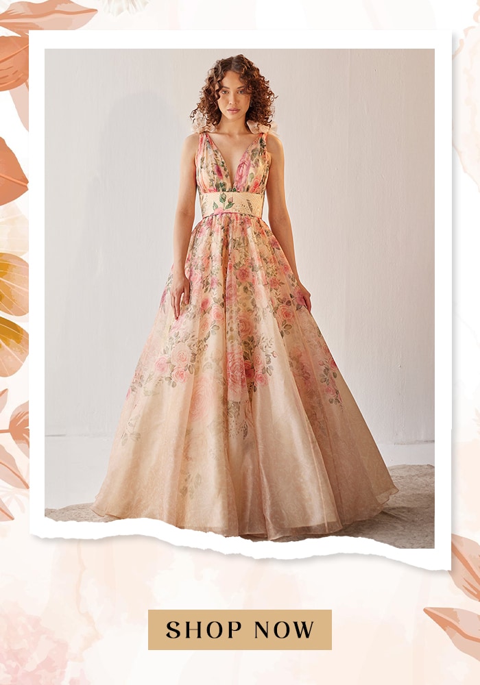 Printed organza gown