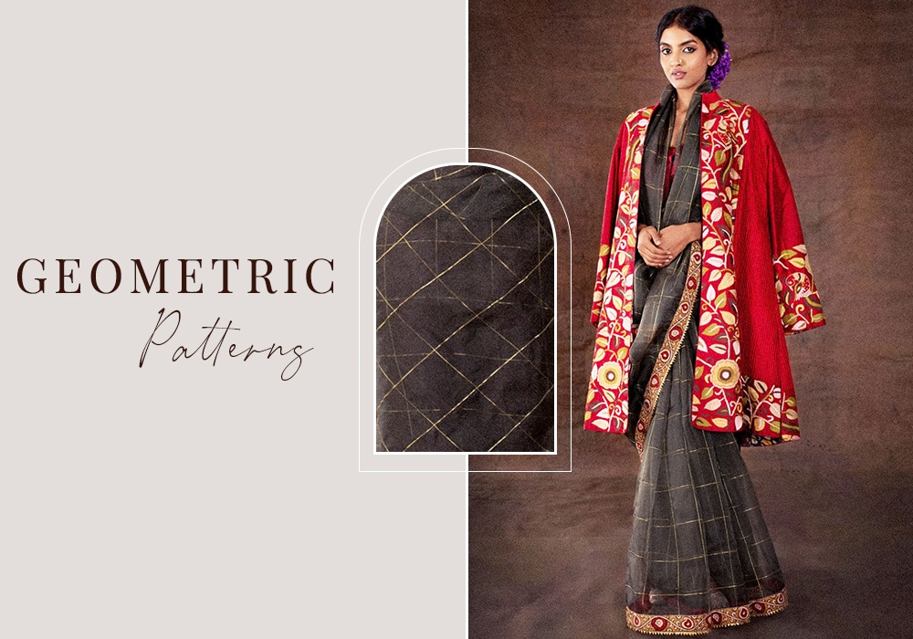 Kalamkari saree with geometric patterns Aza Fashions