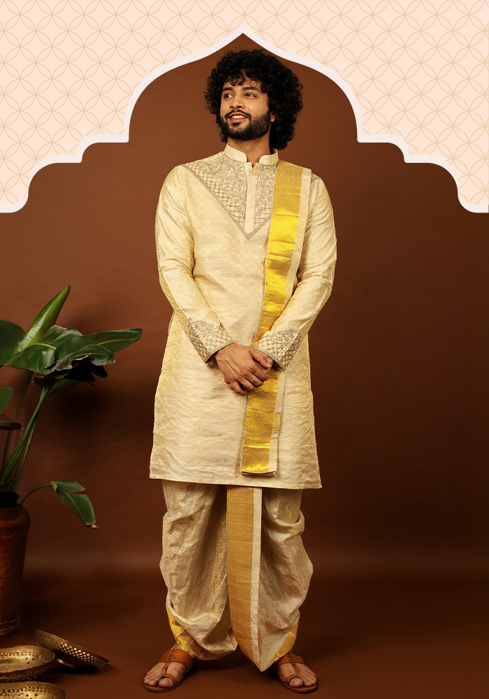 Hilo Design gold kurta dhoti pant set