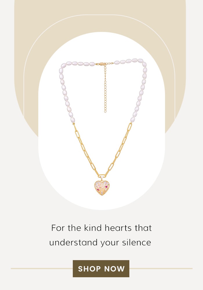 Gold Plated Mother Of Pearl Glow Radiance Heart Shaped Pendant Necklace