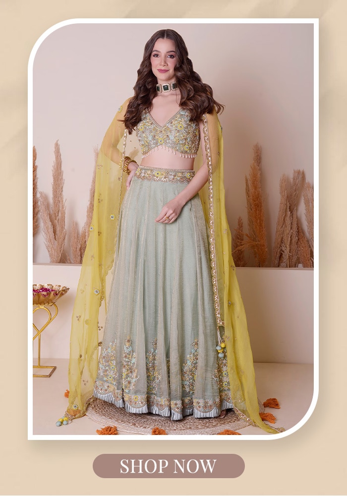 Surabhi Arya Green Floral Lehenga Aza Fashions