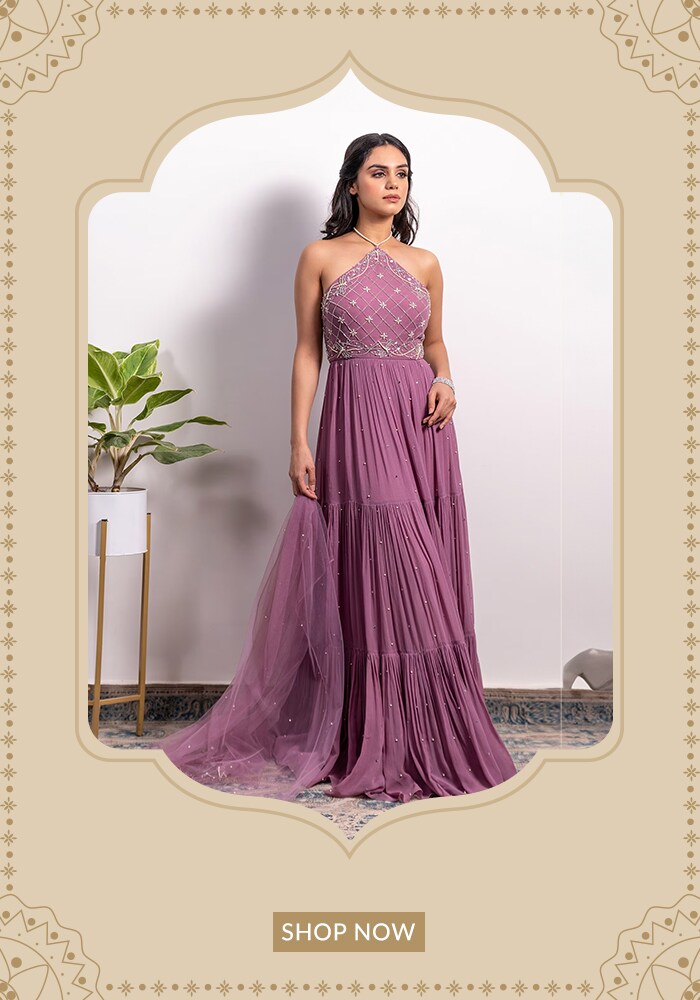 Silky Bindra purple halter neck anarkali with dupatta