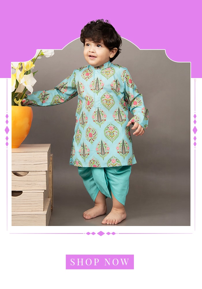 Little Brats blue kurta dhoti pant set