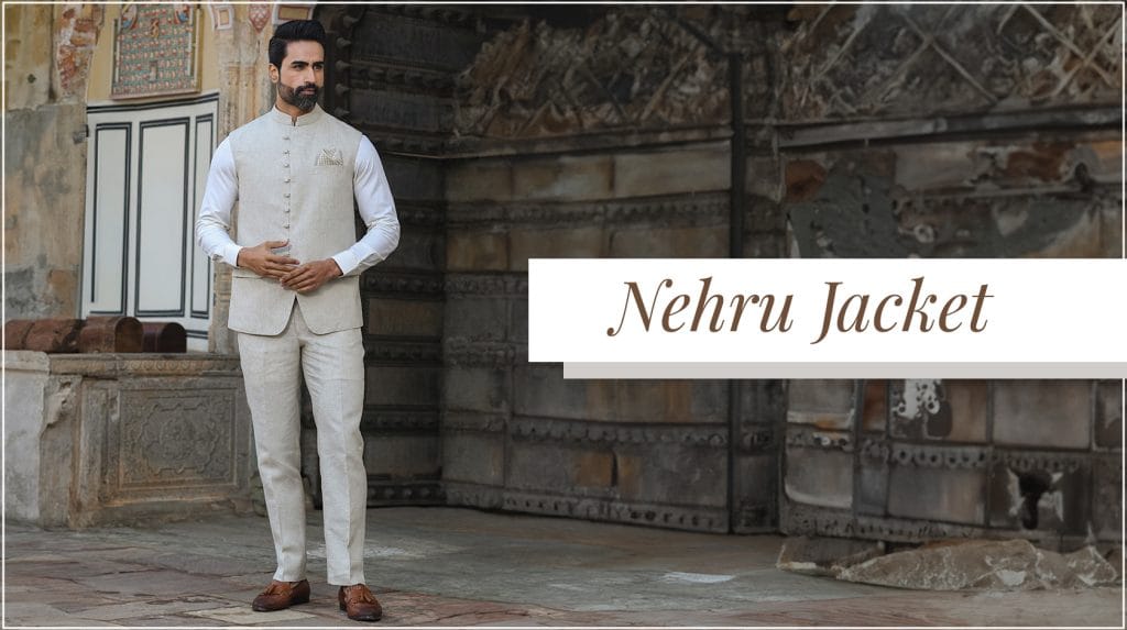 Beige linen Nehru Jacket banner image Aza Fashions