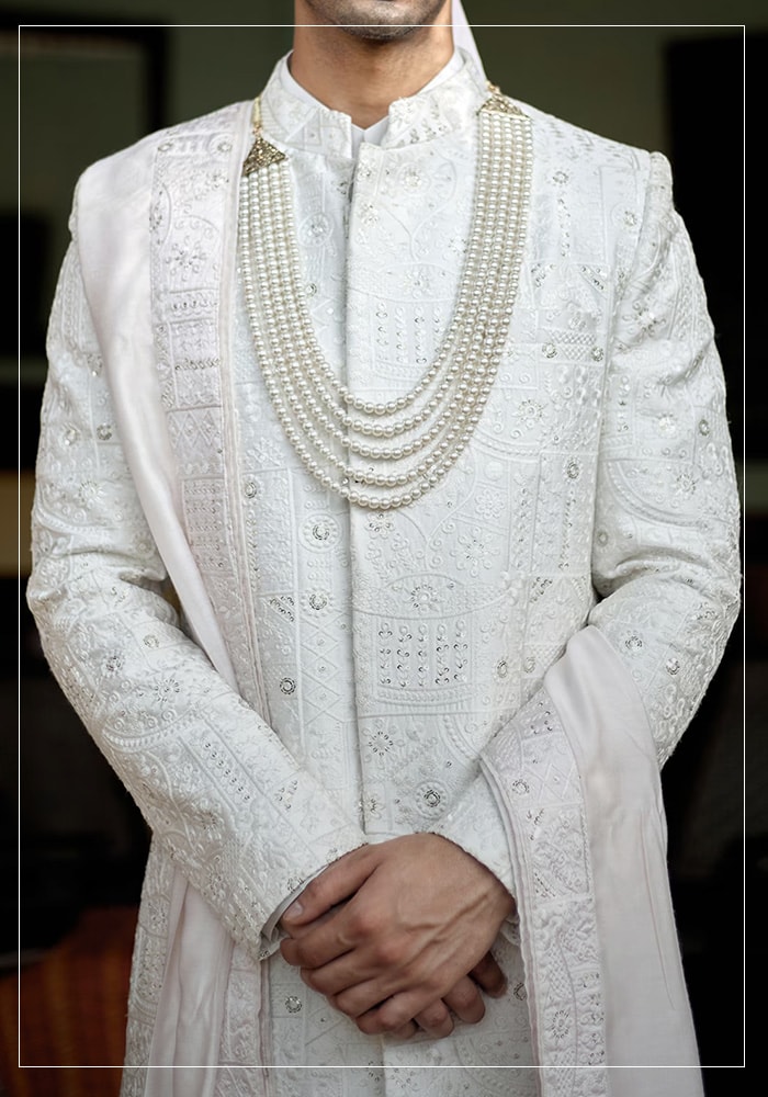 Crisp White Sherwani