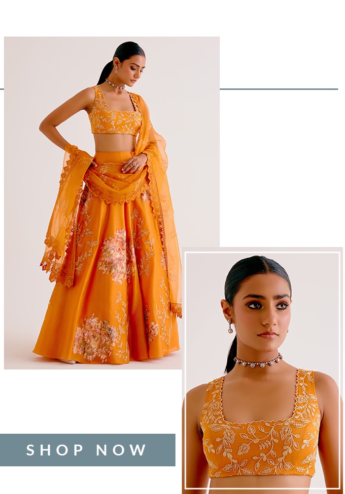 Orange Silk Floral Bridal Blouse