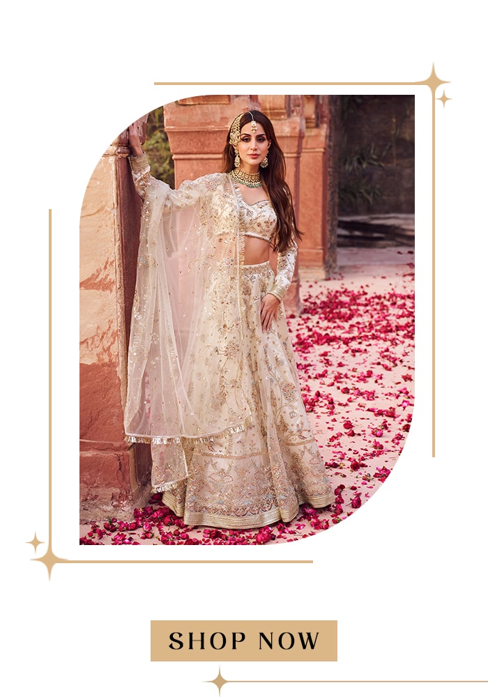 Off white net embroidered lehenga