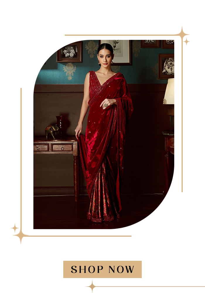 Red velvet saree